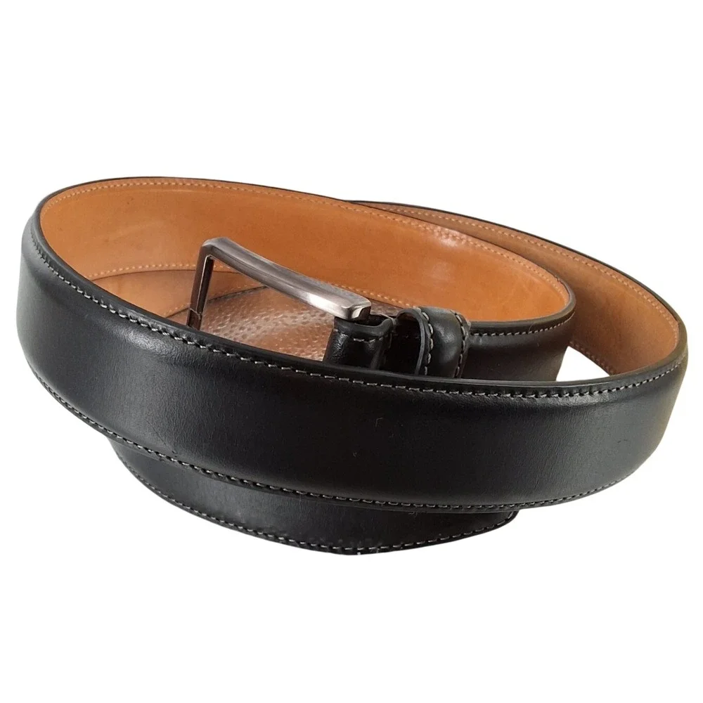 Mens Black Italian Full Grain Leather Dress Belt Size 38 / 95 NWOT